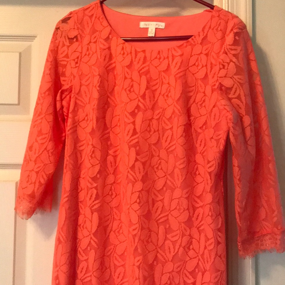 Coral dress for church or work.